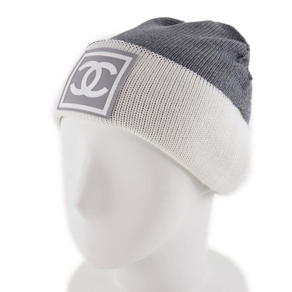 CHANEL Knit cap Wool, Silk, Cashmere White Sports line COCO Mark Women