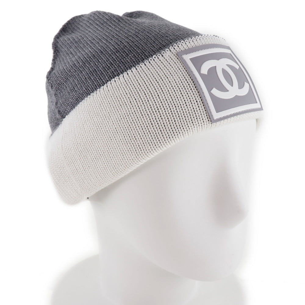 CHANEL Knit cap Wool, Silk, Cashmere White Sports line COCO Mark Women