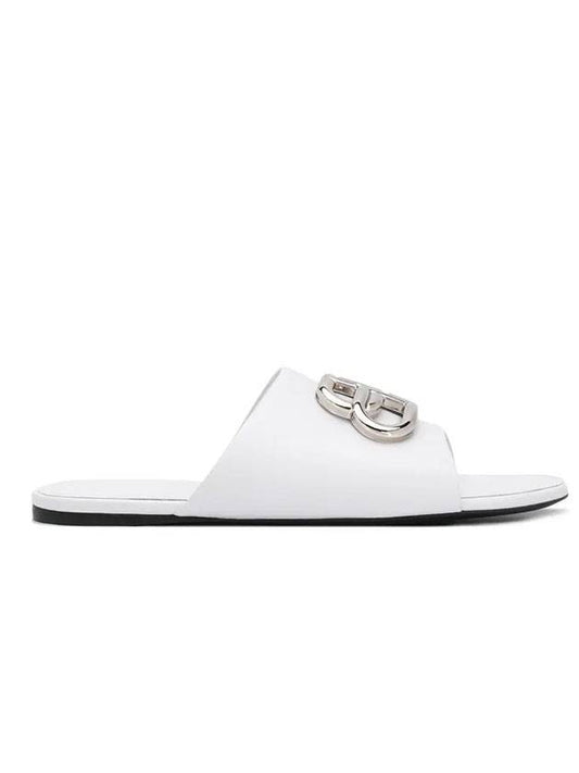 Luxury Balenciaga Trending 2025 Silver BB Logo Slippers White