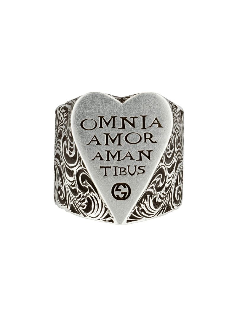 Gucci - engraved heart ring - men - Sterling Silver - 53 - SILVER