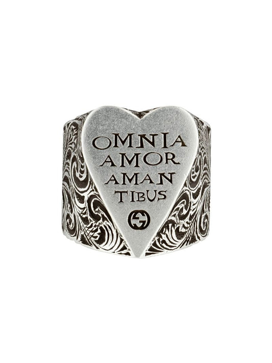Gucci - engraved heart ring - men - Sterling Silver - 53 - SILVER