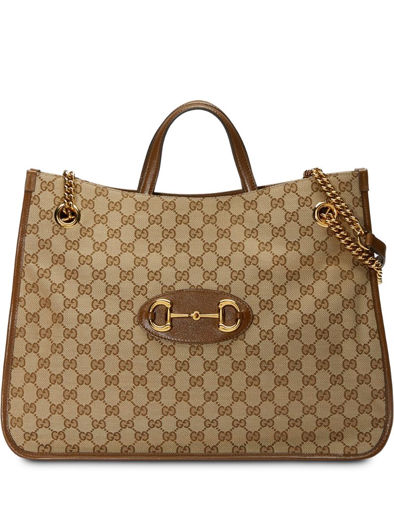 Gucci - Gucci 1955 Horsebit tote bag - women - Cotton/Leather/Canvas/Gold Plated Metal - One Size - NEUTRALS
