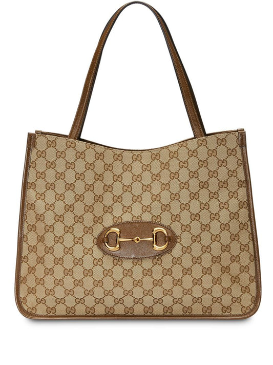 Gucci - Gucci 1955 Horsebit tote bag - women - Cotton/Leather/Canvas/Gold Plated Metal - One Size - NEUTRALS