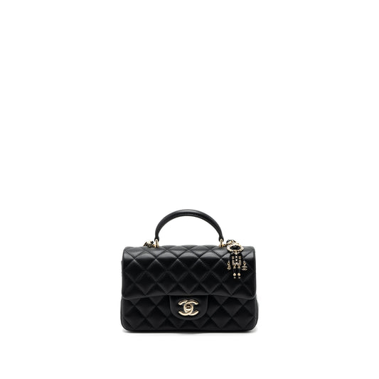 Chanel 22P Lion Charm Top Handle Mini Rectangular Flap Bag Lambskin Black LGHW (microchip)