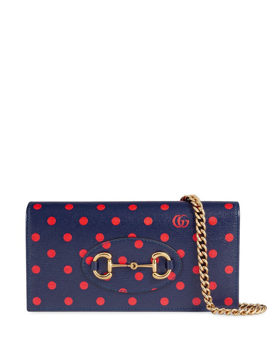Gucci - 1955 horsebit-detail polka-dot purse - women - Leather/Suede/Polyester - One Size - Blue
