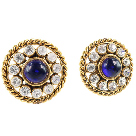 CHANEL Earring Plated Gold, Rhinestones Blue Women