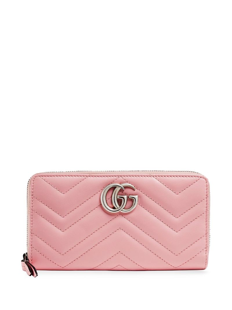 Gucci - GG Marmont zip-around wallet - women - Leather/Viscose/Palladium Plated Brass - One Size - PINK