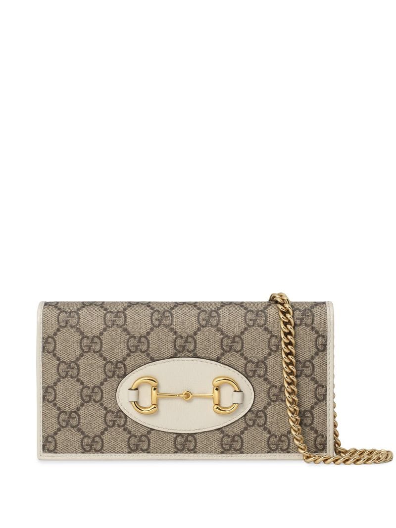 Gucci - Gucci 1955 Horsebit chain-strap wallet - women - Leather/Suede/Polyester/Gold Plated Metal - One Size - NEUTRALS