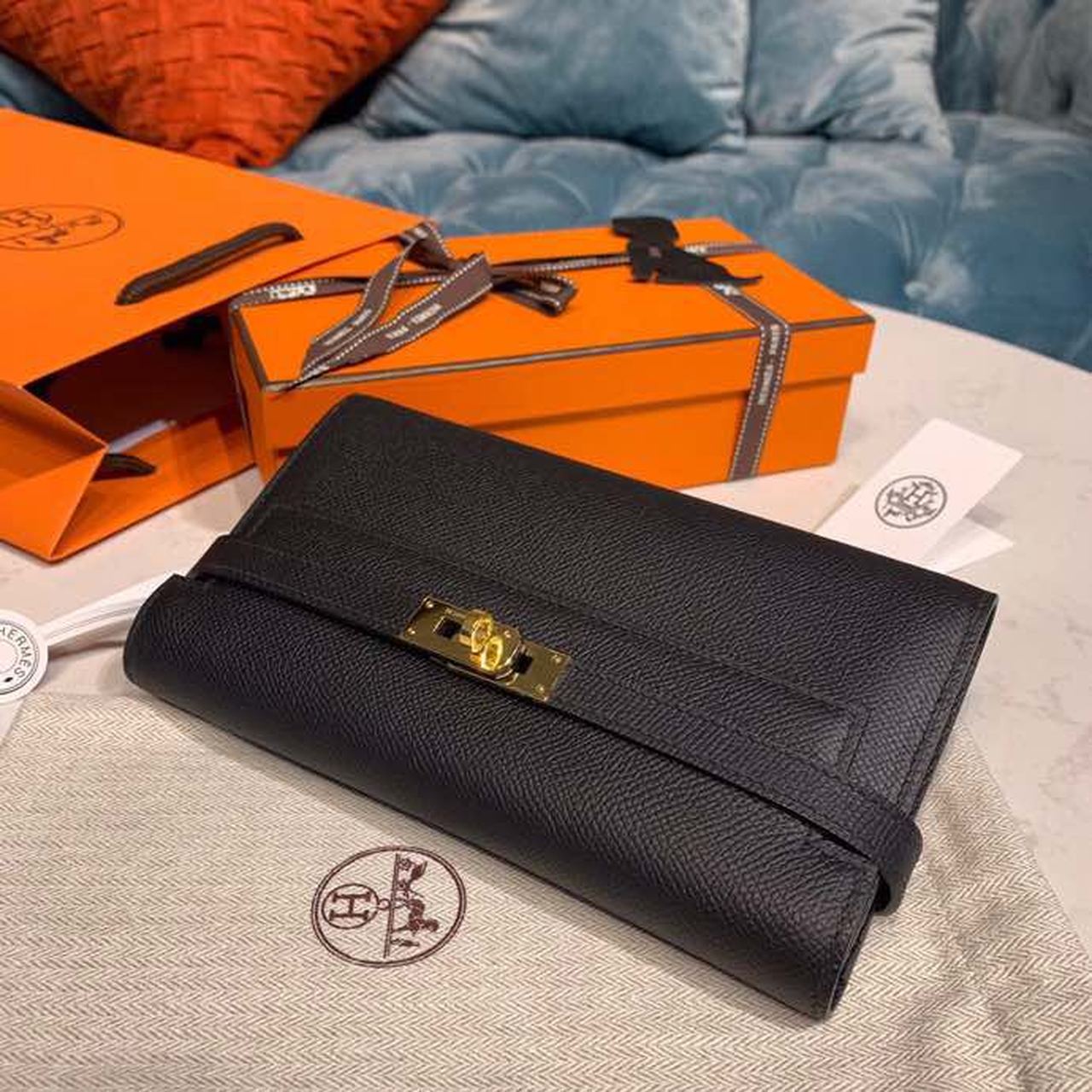 Top Quality Kelly Wallet To Go Woc Black With Gold Toned Hardware Bag For Women 8.2in/21cm