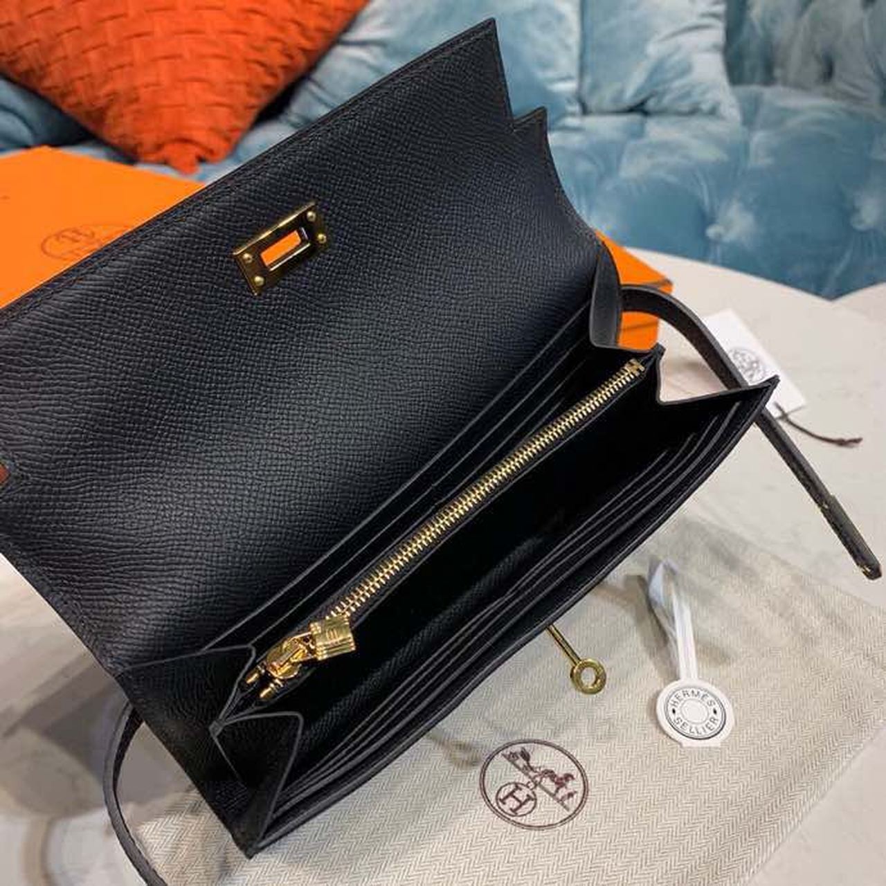 Top Quality Kelly Wallet To Go Woc Black With Gold Toned Hardware Bag For Women 8.2in/21cm