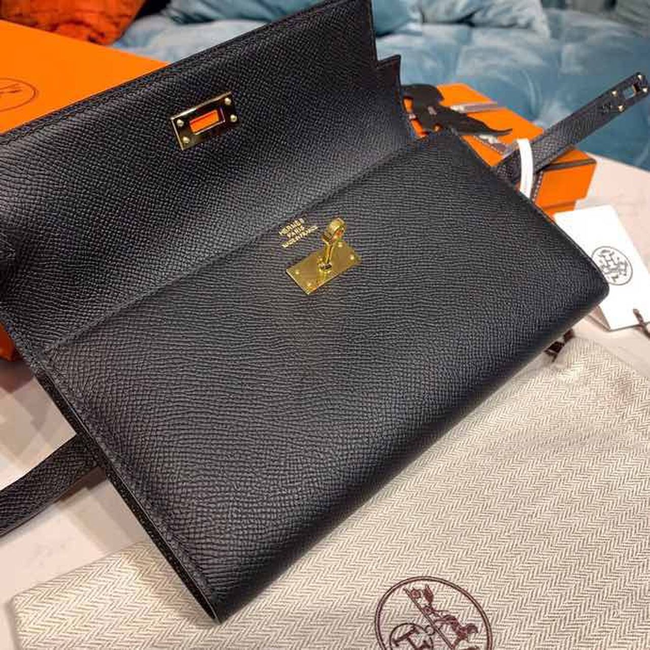 Top Quality Kelly Wallet To Go Woc Black With Gold Toned Hardware Bag For Women 8.2in/21cm