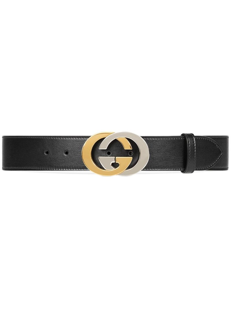 Gucci - logo plaque belt - men - Leather/Silver Plated Metal/Gold Plated Metal - 90, 95, 100, 105 - Black