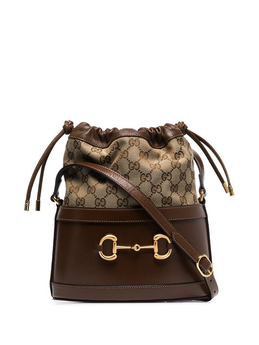 Gucci - Horsebit 1955 bucket bag - women - Leather/Fabric - One Size - Brown