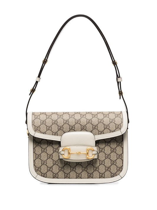 Gucci - Horsebit GG Supreme shoulder bag - women - Leather/Canvas - One Size - NEUTRALS