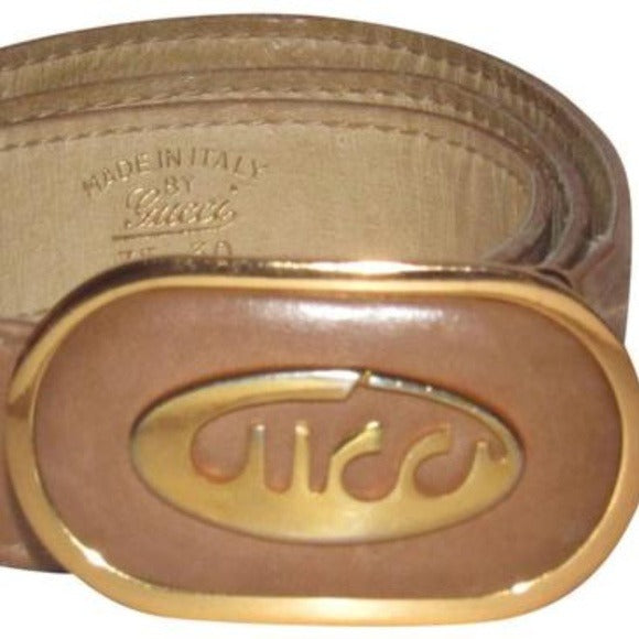 Gucci   Brown Belt w Oval Cursive Logo Buckle
