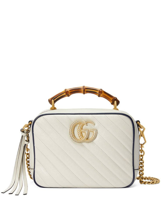 Gucci - GG Marmont leather small shoulder bag - women - Bamboo/Leather/Gold Plated Metal/Microfibre - One Size - White
