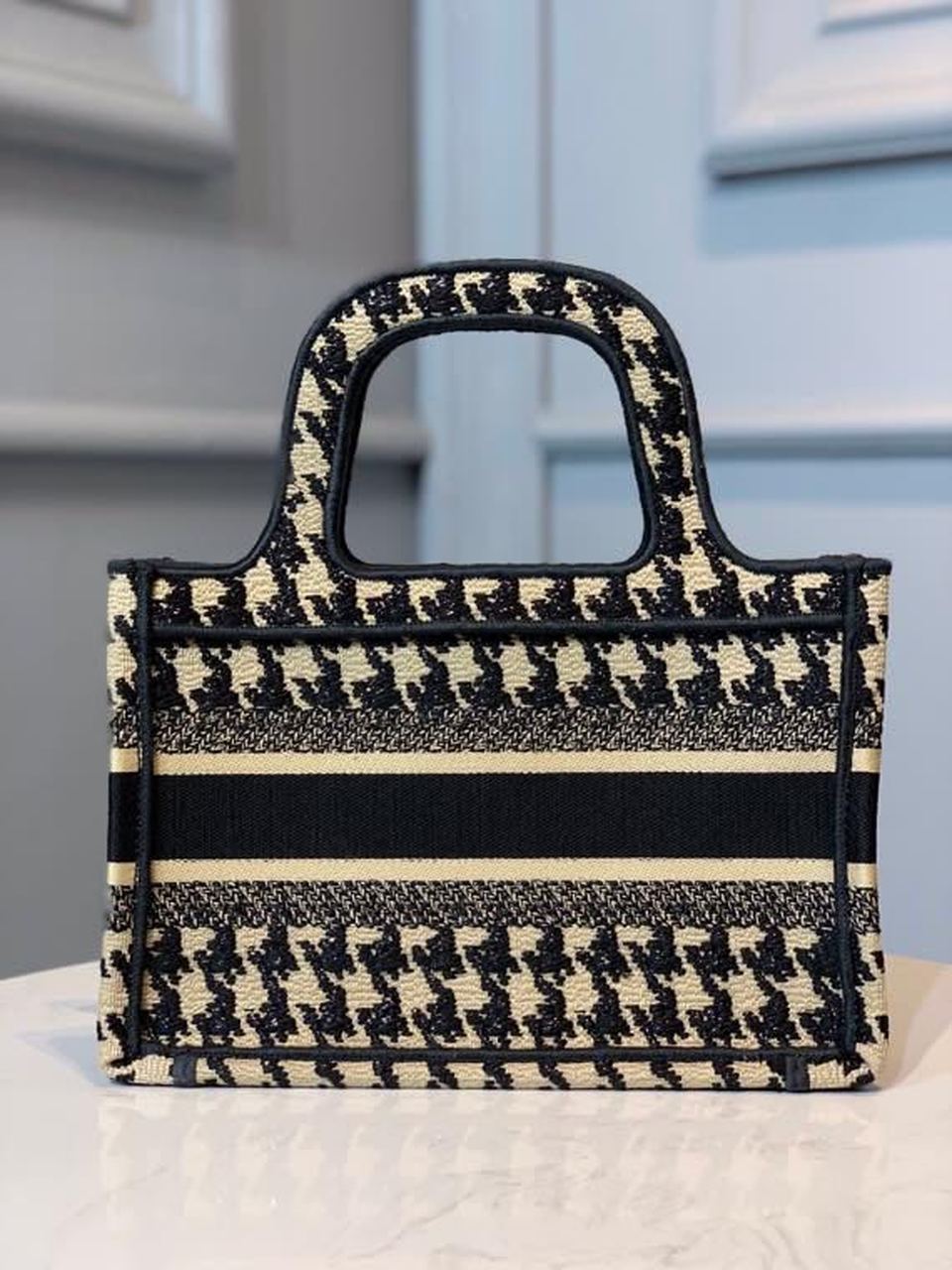 Top Quality Mini Book Tote Bag Herringbone Embroidered Canvas For Women 22cm/9in CD