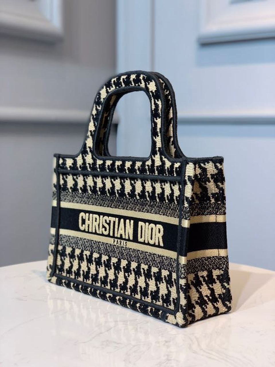 Top Quality Mini Book Tote Bag Herringbone Embroidered Canvas For Women 22cm/9in CD