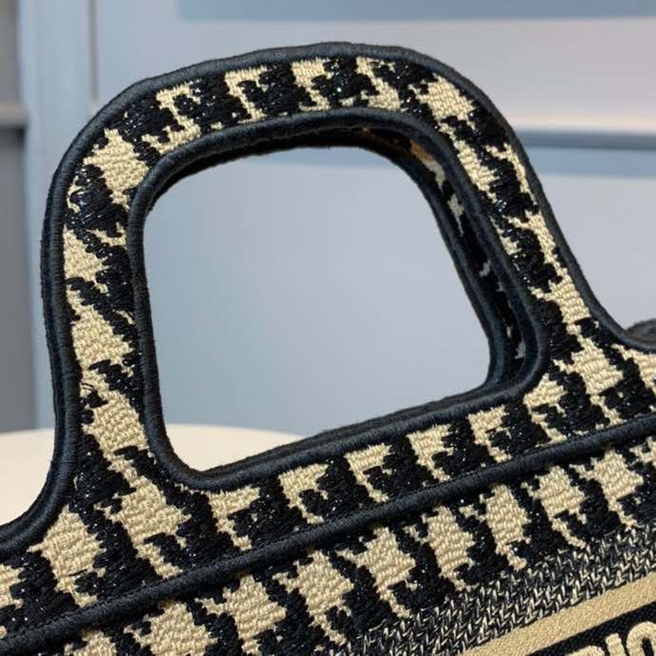Top Quality Mini Book Tote Bag Herringbone Embroidered Canvas For Women 22cm/9in CD