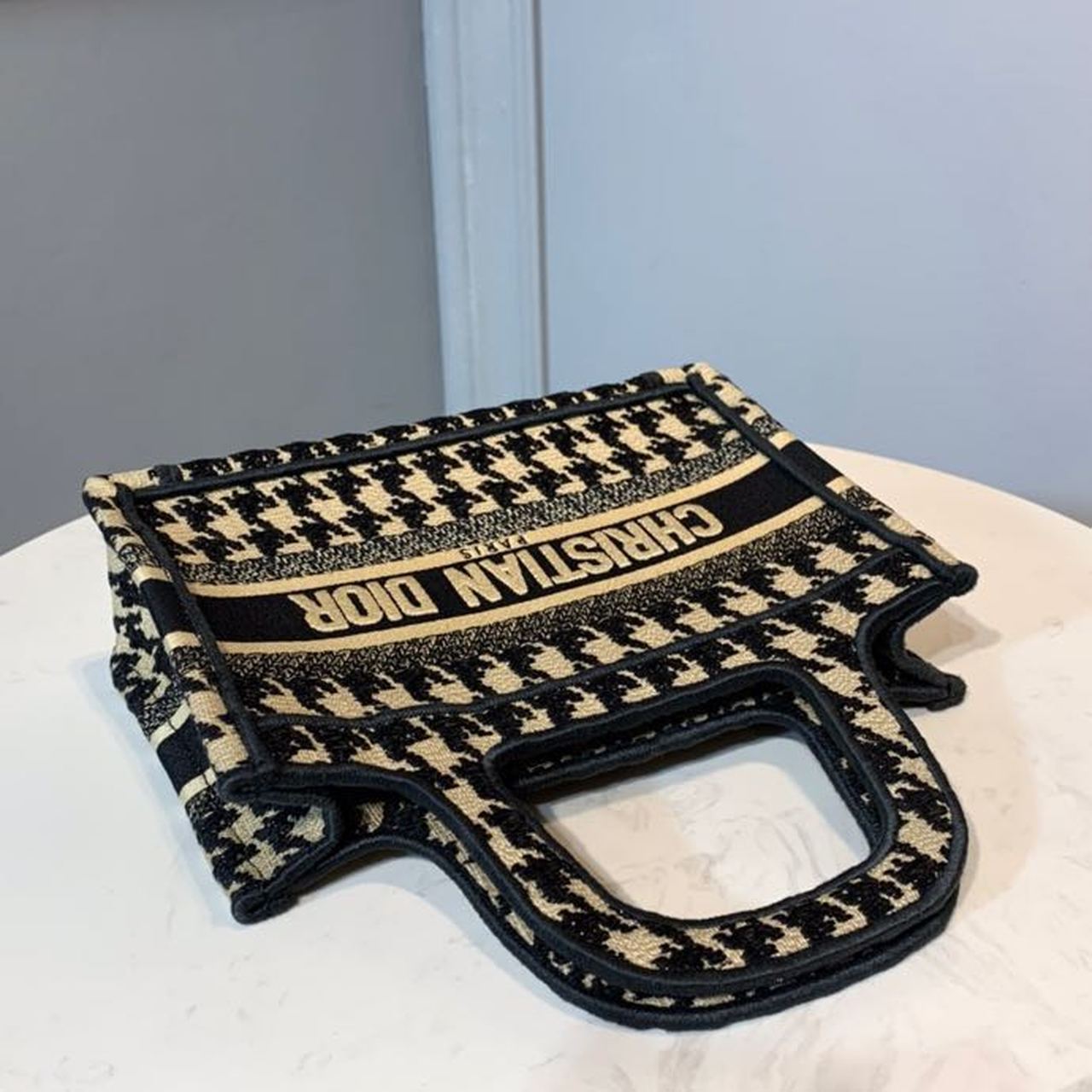 Top Quality Mini Book Tote Bag Herringbone Embroidered Canvas For Women 22cm/9in CD