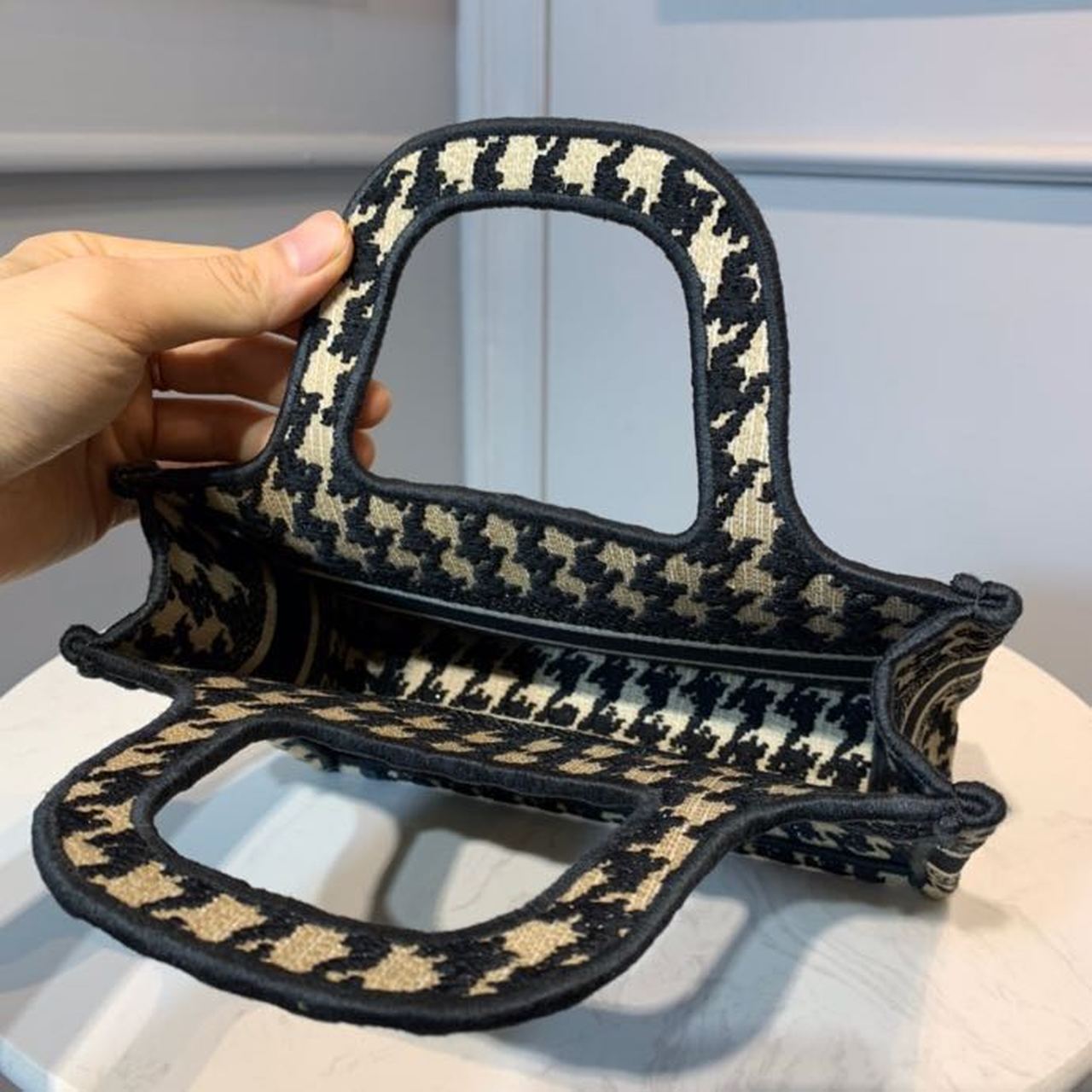 Top Quality Mini Book Tote Bag Herringbone Embroidered Canvas For Women 22cm/9in CD