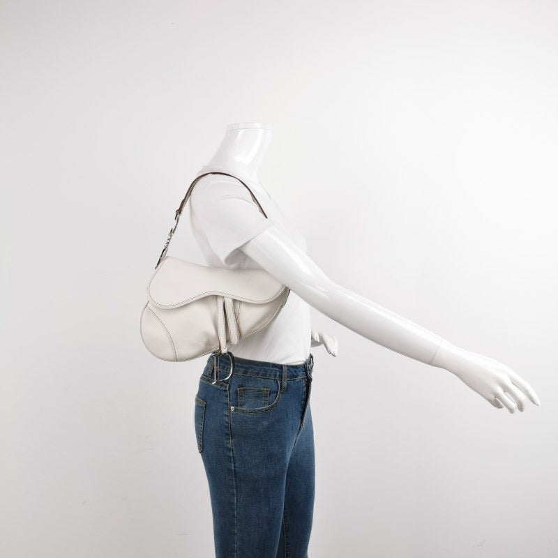 Dior Saddle   Leather White with Silver Hardware