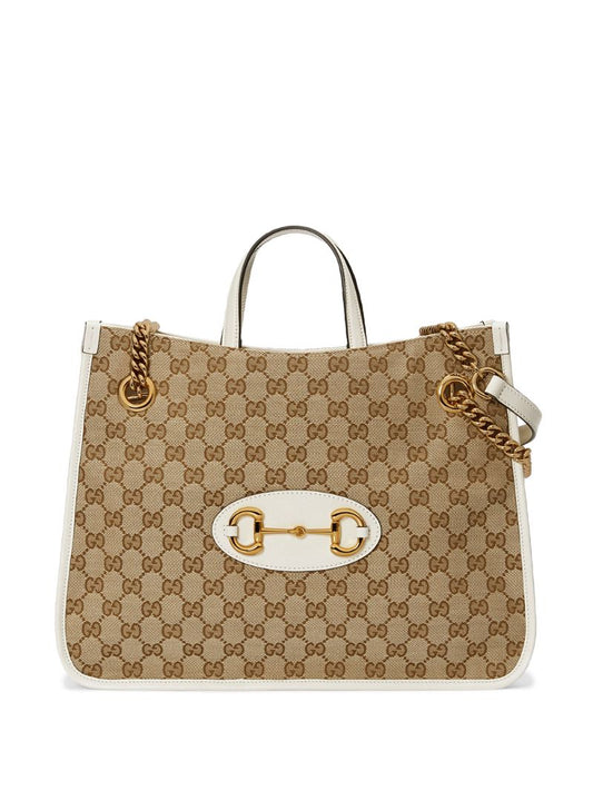 Gucci - Gucci 1955 Horsebit medium tote bag - women - Cotton/Leather/Canvas - One Size - NEUTRALS