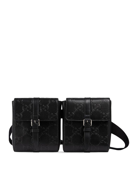 Gucci - GG motif belt bag - men - Cotton/Linen/Flax/Leather - One Size - Black