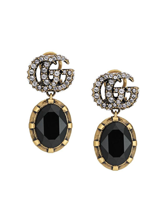 Gucci - crystal-detail Double G earrings - women - Crystal/metal - One Size - Black