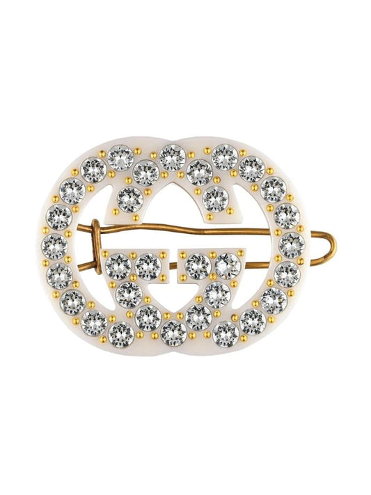 Gucci - crystal-embellished interlocking G hair slide - women - Crystal/Resin/Gold Plated Metal - One Size - White