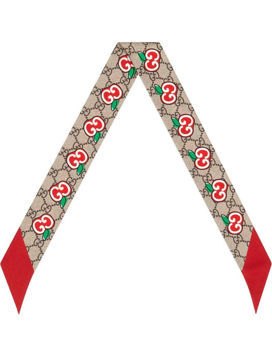 Gucci - GG Apple skinny scarf - women - Silk - One Size - Neutrals