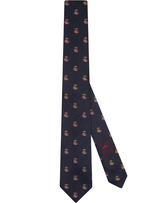 Gucci - Double G Crown pattern tie - men - Silk - One Size - Blue