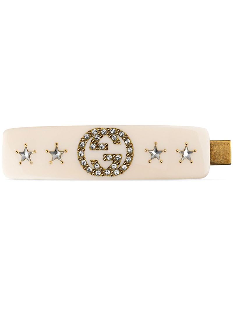 Gucci - crystal interlocking G hair slide - women - Crystal/Resin/metal - One Size - PINK