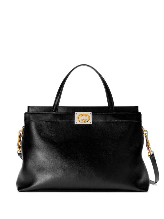 Gucci - Interlocking G tote bag - women - Lamb Skin/Viscose/metal - One Size - Black