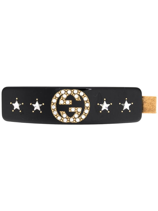 Gucci - Interlocking G hair slide - women - Crystal/Resin/metal - One Size - Black