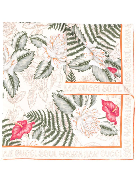 Gucci - Hawaiian print scarf - women - Silk - One Size - NEUTRALS