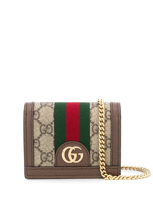 Gucci - Ophidia GG chain wallet - women - Cotton/Leather - One Size - Brown