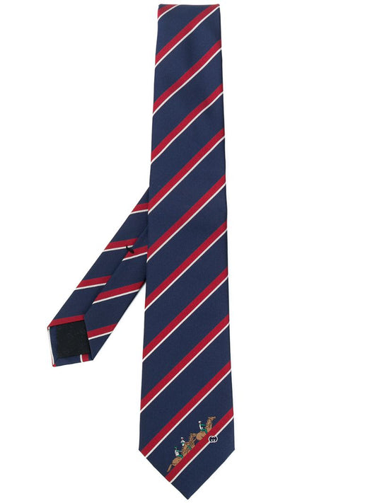 Gucci - horse and stripes print necktie - men - Silk - One Size - Blue