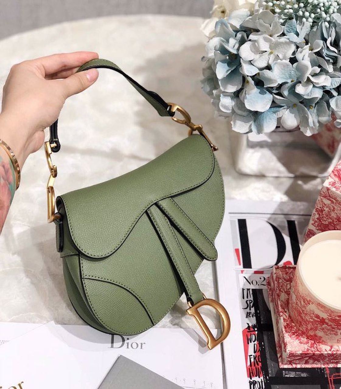 Top Quality Saddle Bag Cedar Green Grained Canvas Spring For Women 20cm/8in CD