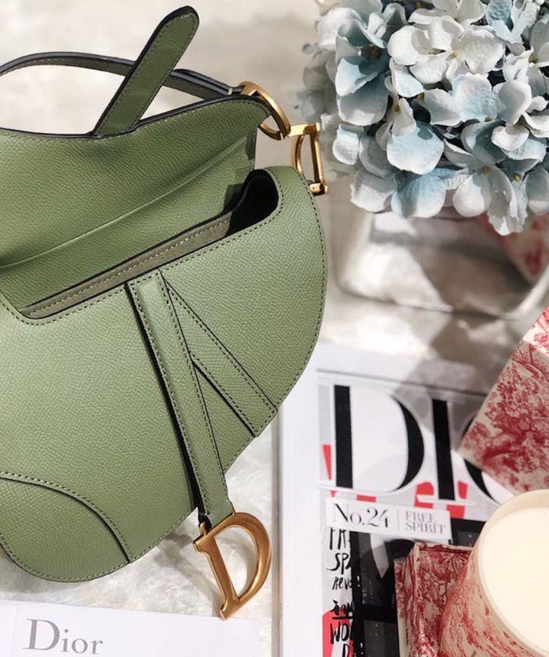 Top Quality Saddle Bag Cedar Green Grained Canvas Spring For Women 20cm/8in CD