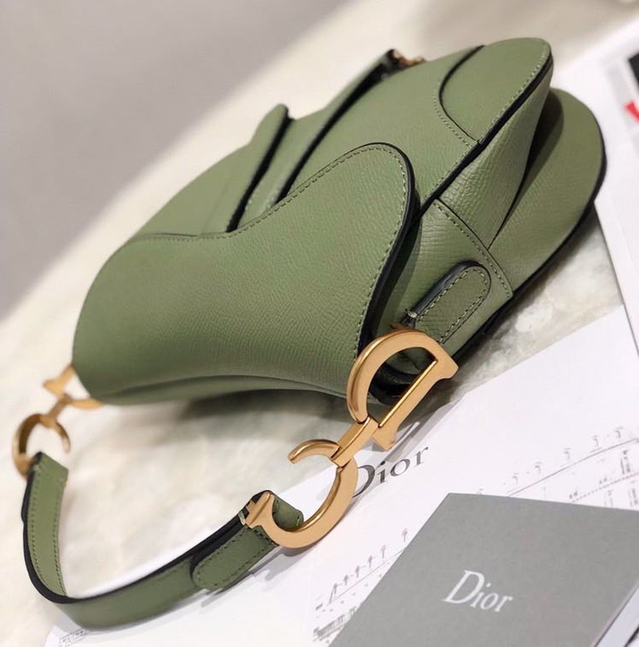 Top Quality Saddle Bag Cedar Green Grained Canvas Spring For Women 20cm/8in CD