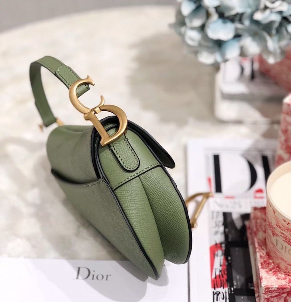 Top Quality Saddle Bag Cedar Green Grained Canvas Spring For Women 20cm/8in CD