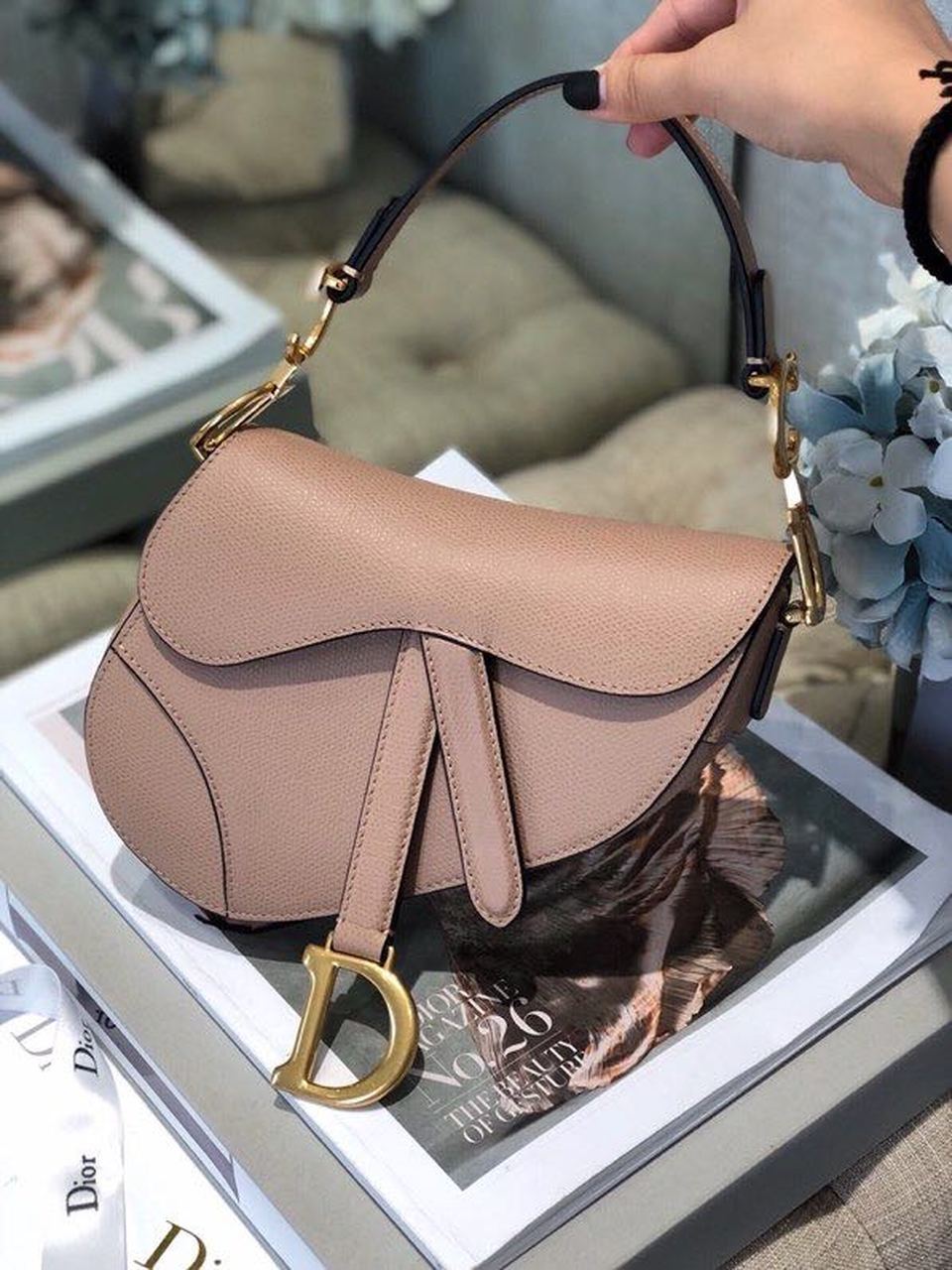 Top Quality Saddle Bag Blush Grained For Women, Women’s Bags 19.5cm/7.6in CD