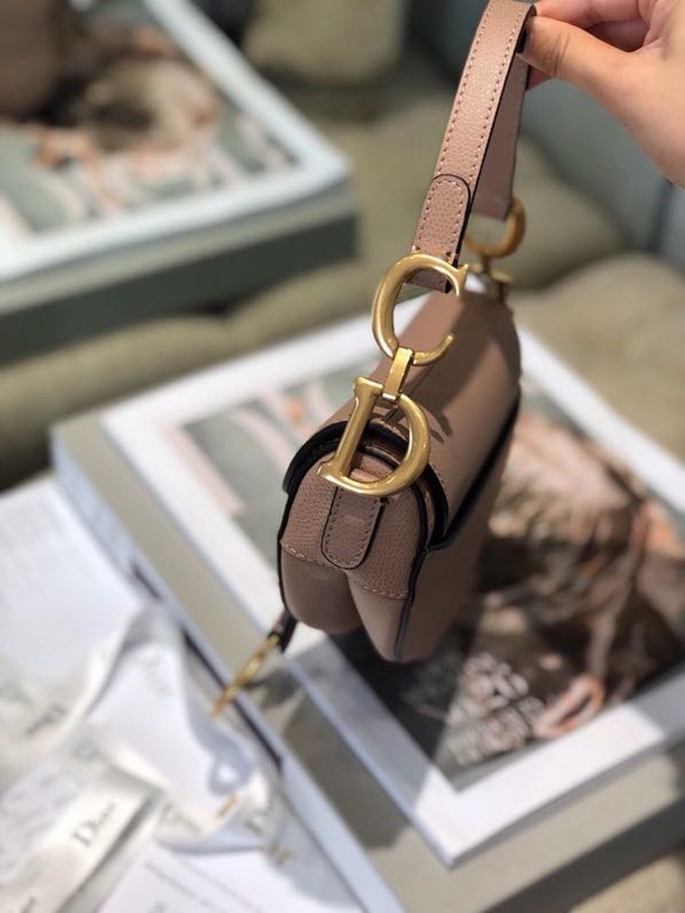Top Quality Saddle Bag Blush Grained For Women, Women’s Bags 19.5cm/7.6in CD