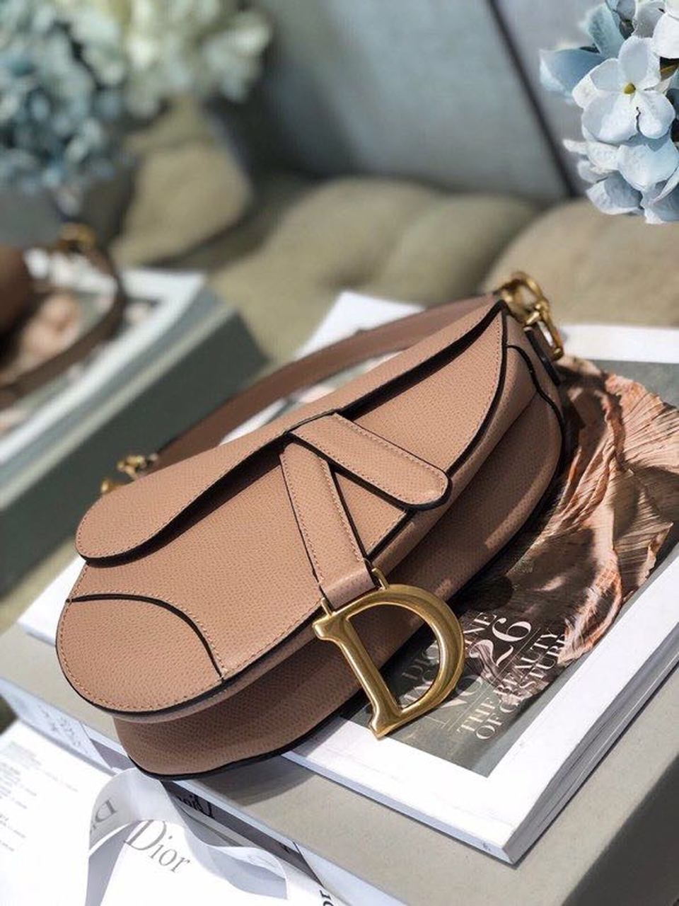 Top Quality Saddle Bag Blush Grained For Women, Women’s Bags 19.5cm/7.6in CD