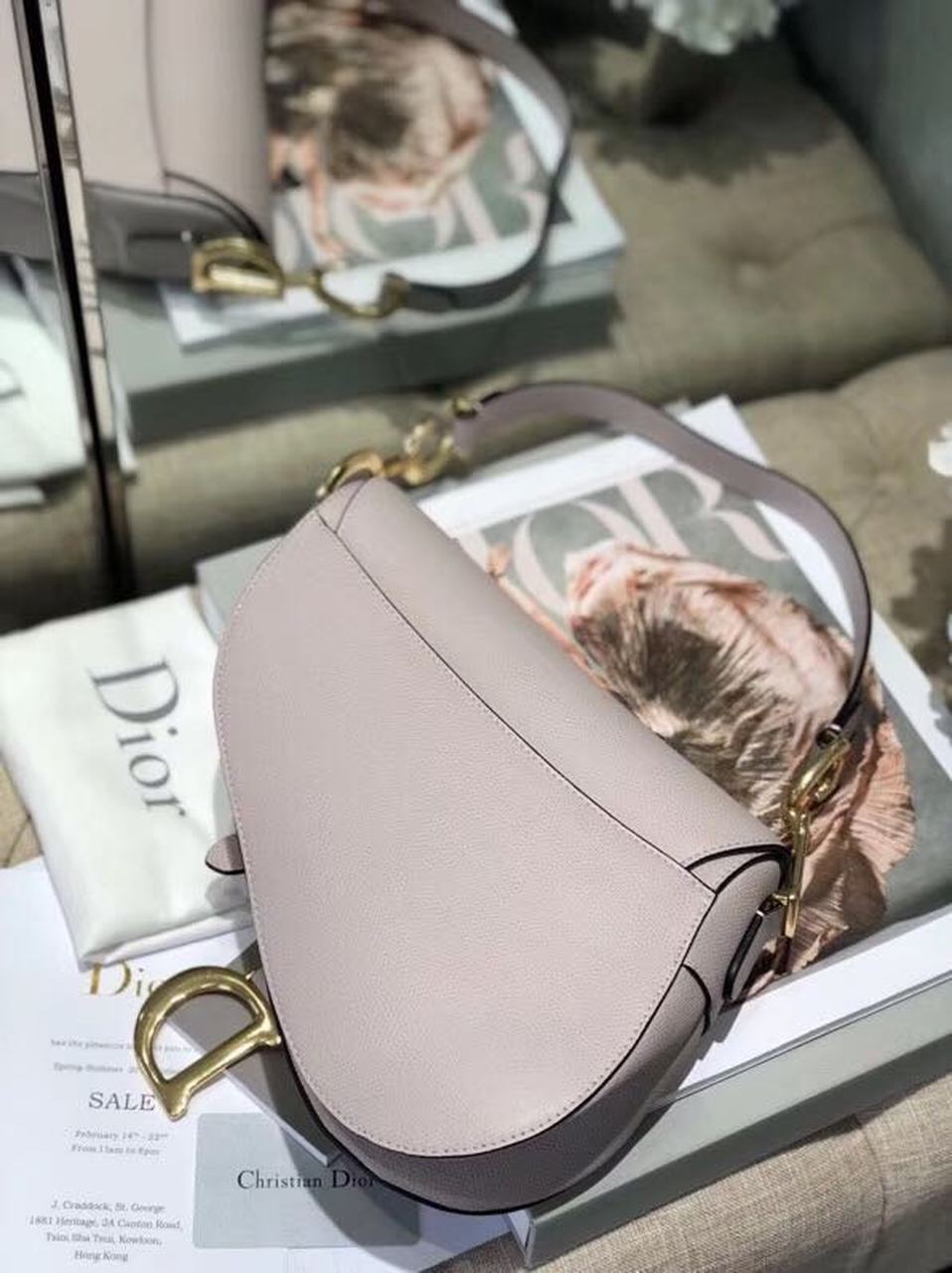 Top Quality Saddle Bag Grained Canvas Light Pink For Women 19.5cm/7.6in CD