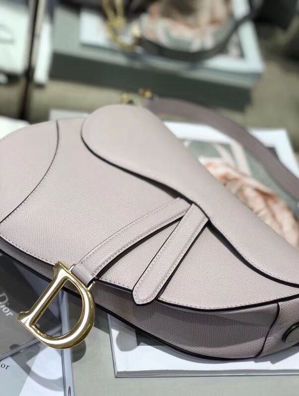 Top Quality Saddle Bag Grained Canvas Light Pink For Women 19.5cm/7.6in CD