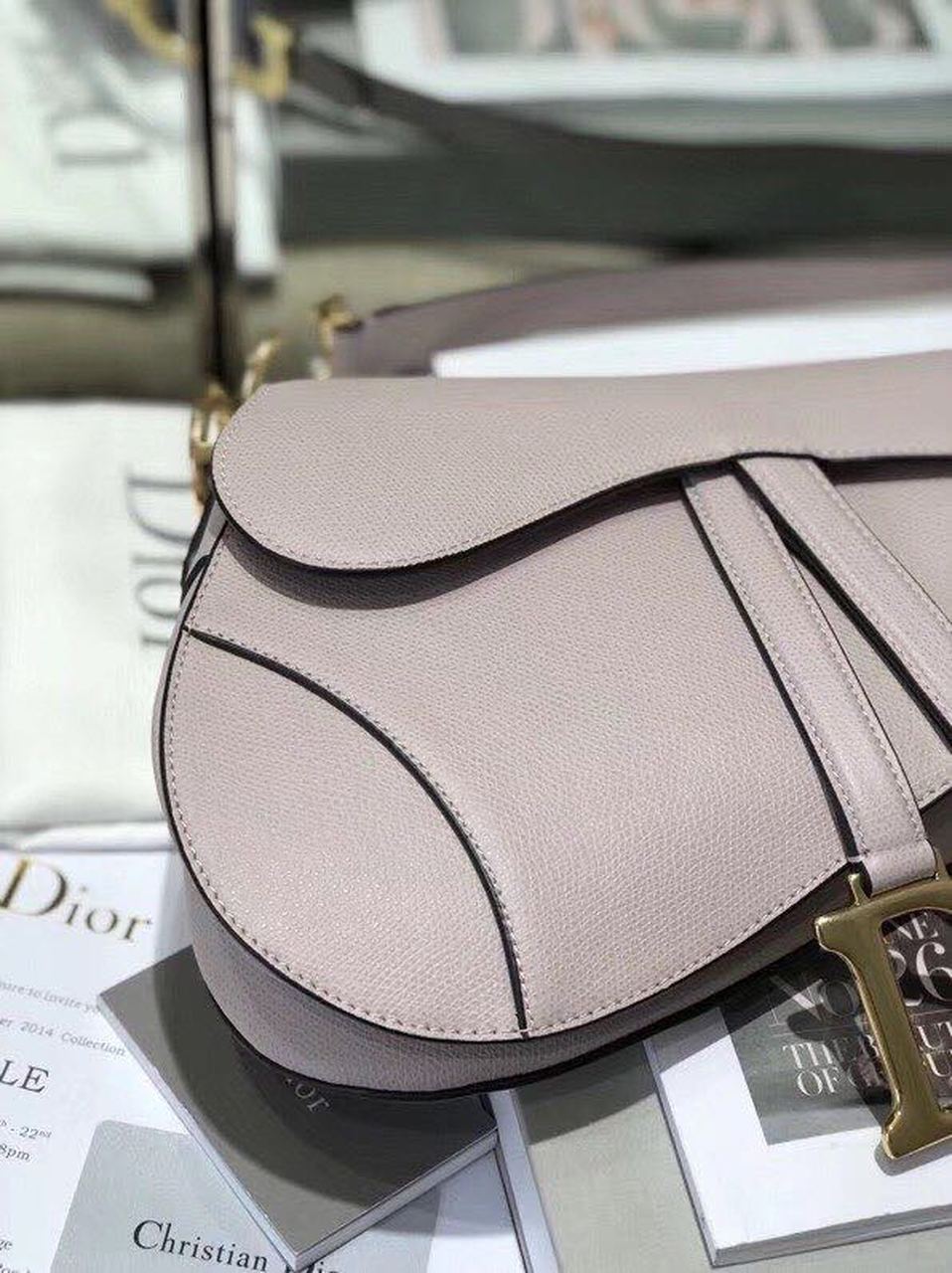 Top Quality Saddle Bag Grained Canvas Light Pink For Women 19.5cm/7.6in CD