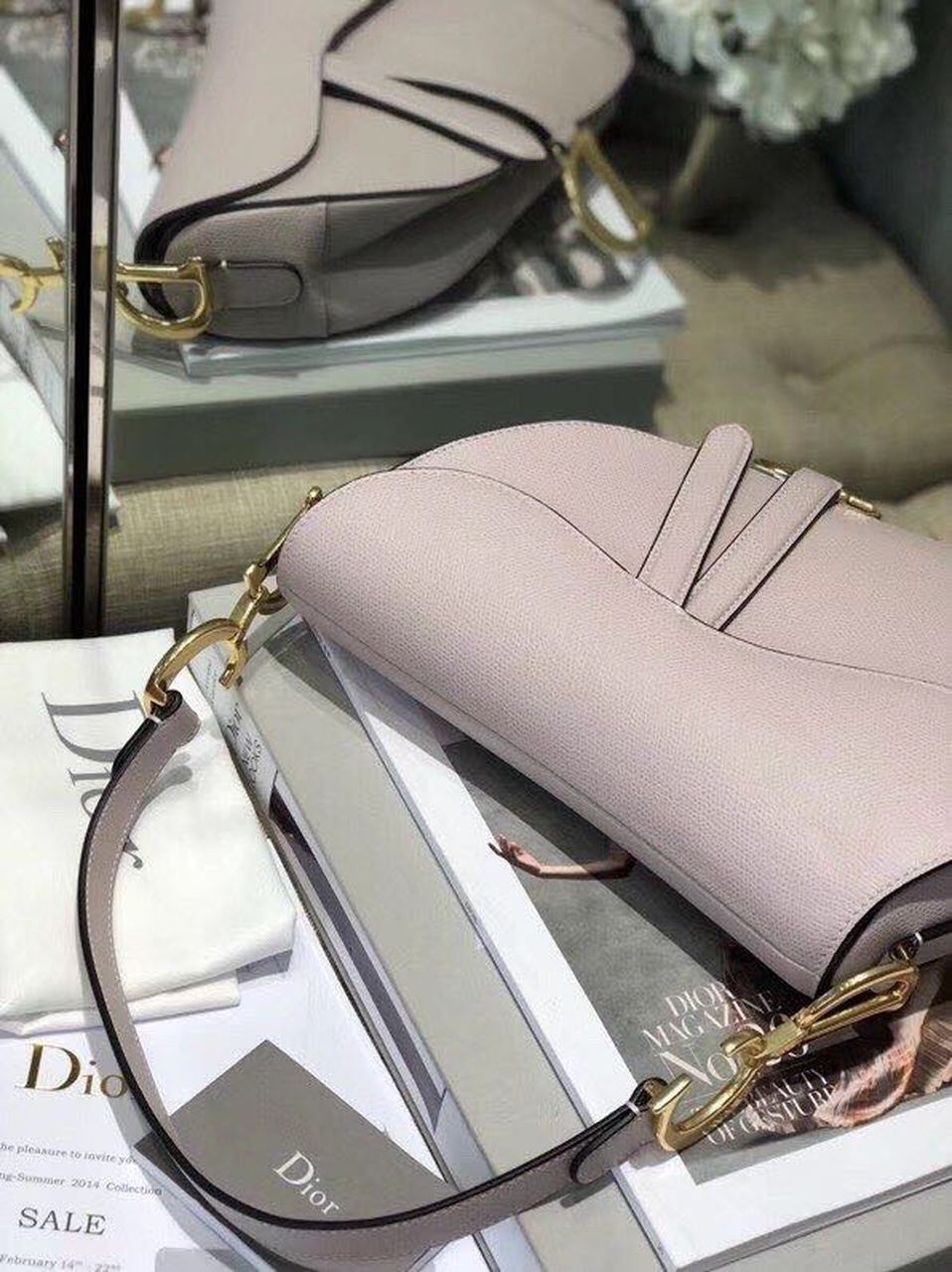 Top Quality Saddle Bag Grained Canvas Light Pink For Women 19.5cm/7.6in CD