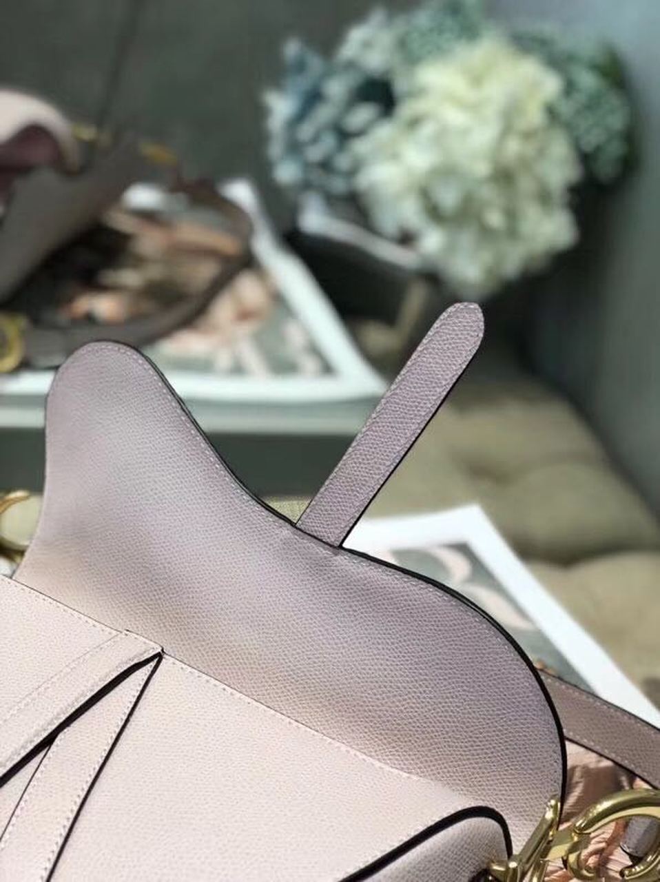 Top Quality Saddle Bag Grained Canvas Light Pink For Women 19.5cm/7.6in CD